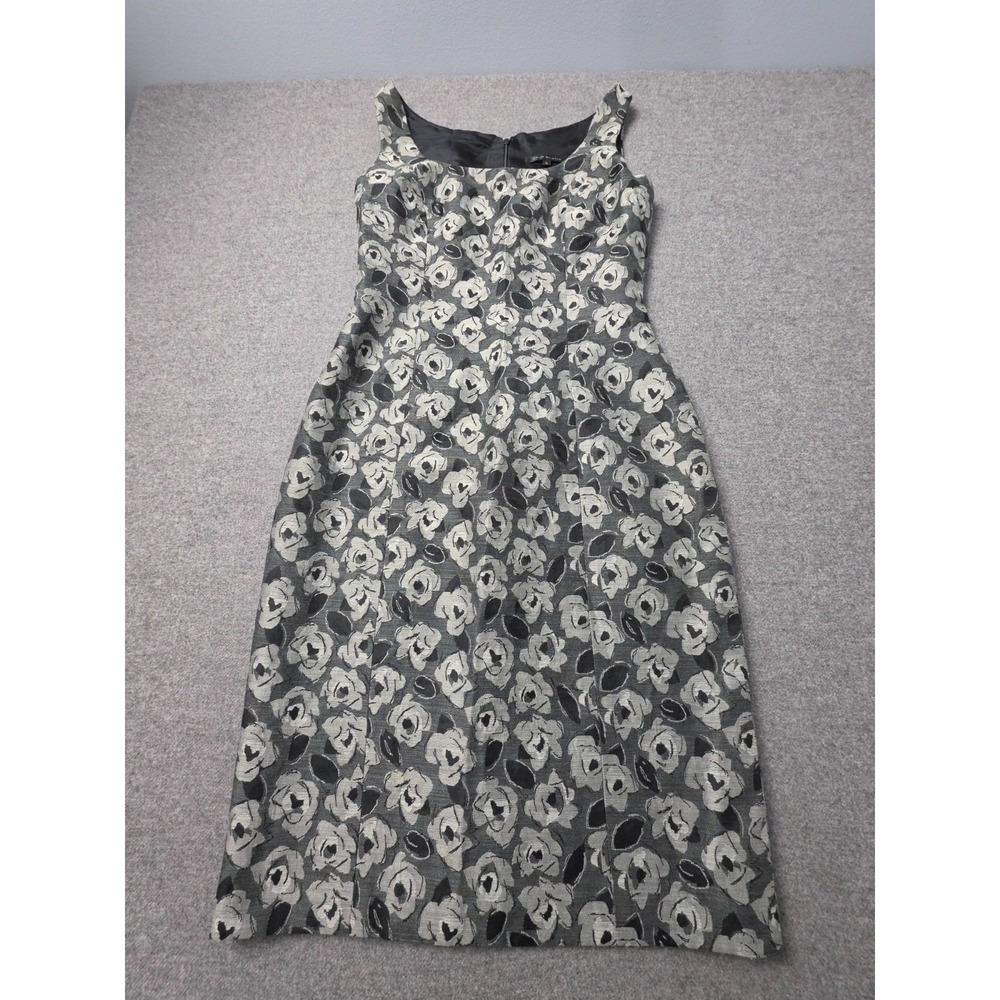 David Meister Sheath Dress Womens 6 Black Gray Floral Wool Blend Lined Back Zip